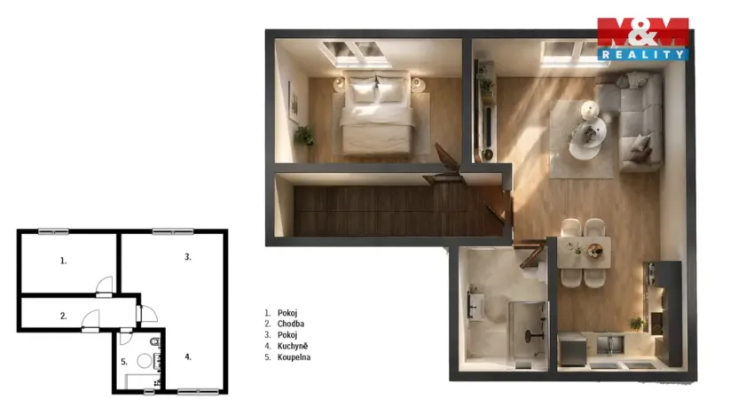 Prodej bytu 2+kk, Kožušany-Tážaly - Tážaly, 43 m2