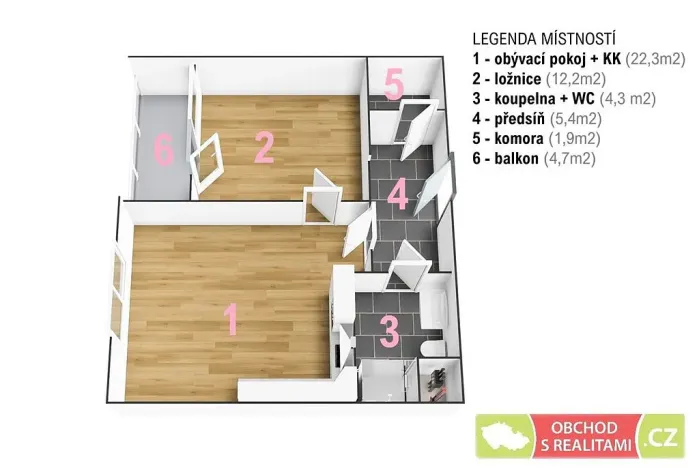 Pronájem bytu 2+kk, Praha, Hodkovická, 63 m2