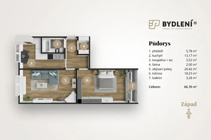 Prodej bytu 2+1, Chomutov, Palackého, 66 m2
