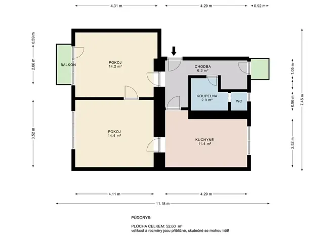 Prodej bytu 2+1, Pardubice, Jungmannova, 59 m2