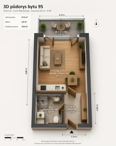 Prodej bytu 1+kk, Praha - Horní Měcholupy, Mantovská, 28 m2