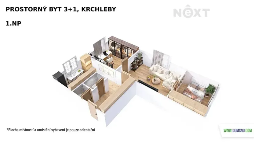 Prodej bytu 3+1, Krchleby, 55 m2