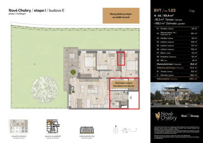 Prodej bytu 4+kk, Praha - Dolní Chabry, Domašínská, 101 m2
