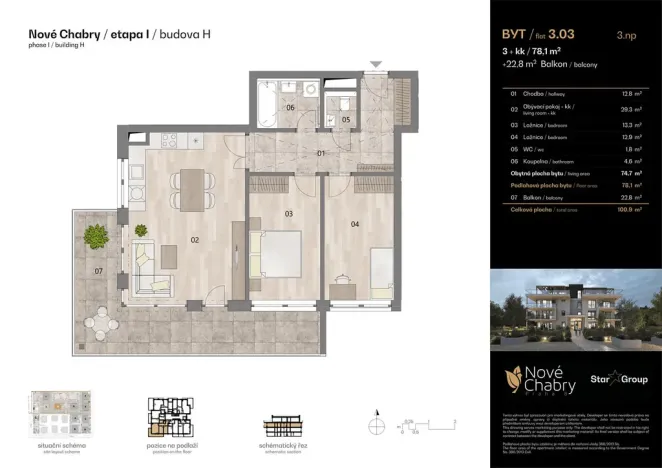 Prodej bytu 3+kk, Praha - Dolní Chabry, Domašínská, 78 m2