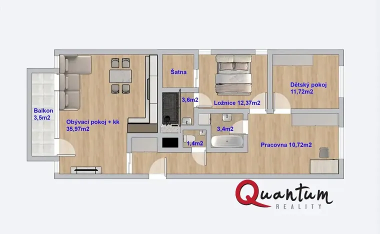 Pronájem bytu 3+kk, Praha - Hlubočepy, Silurská, 91 m2
