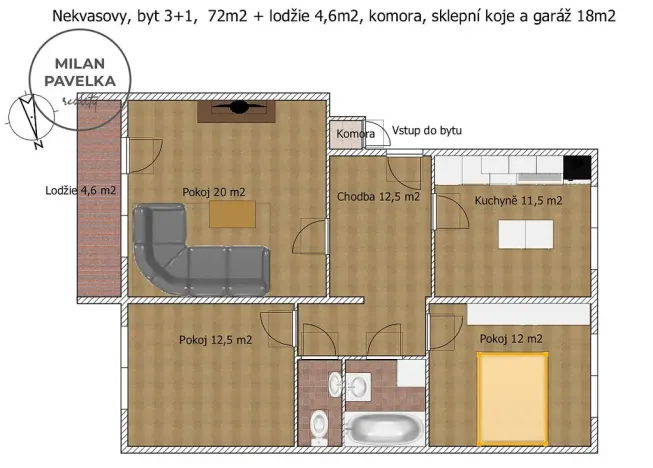 Prodej bytu 3+1, Nekvasovy, 72 m2