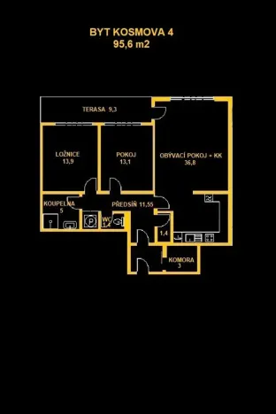 Pronájem bytu 3+kk, Brno - Královo Pole, Kosmova, 96 m2