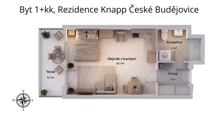 Prodej bytu 1+kk, České Budějovice, Chelčického, 52 m2
