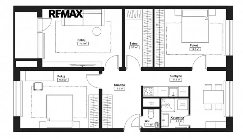 Prodej bytu 3+1, Praha - Zličín, Nedašovská, 80 m2