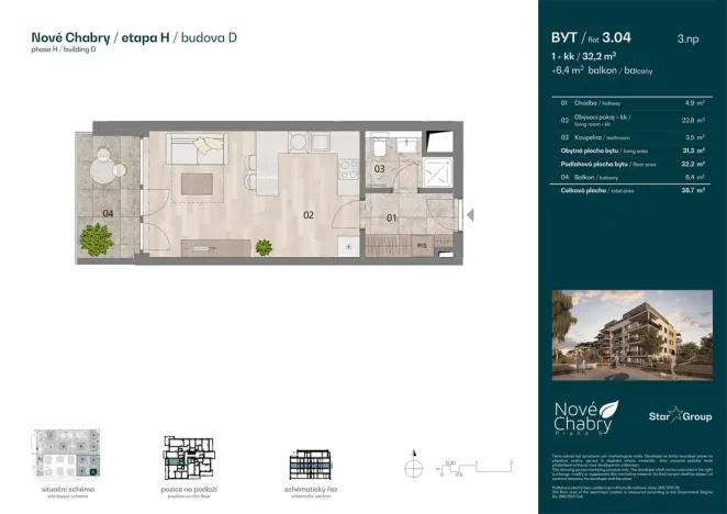 Prodej bytu 1+kk, Praha - Dolní Chabry, Měděnecká, 32 m2