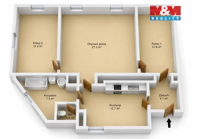 Prodej bytu 3+1, Uničov, Sadová, 78 m2