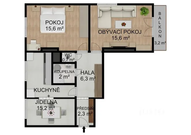Prodej bytu 2+1, Záhoří, 57 m2