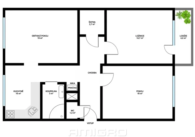 Pronájem bytu 3+1, Mokrá-Horákov, 72 m2