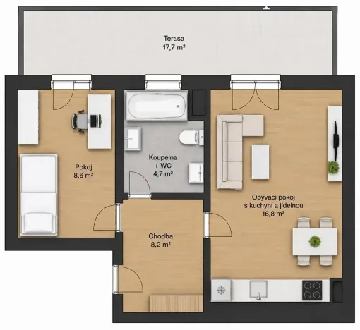 Pronájem bytu 2+kk, České Budějovice, Nádražní, 37 m2
