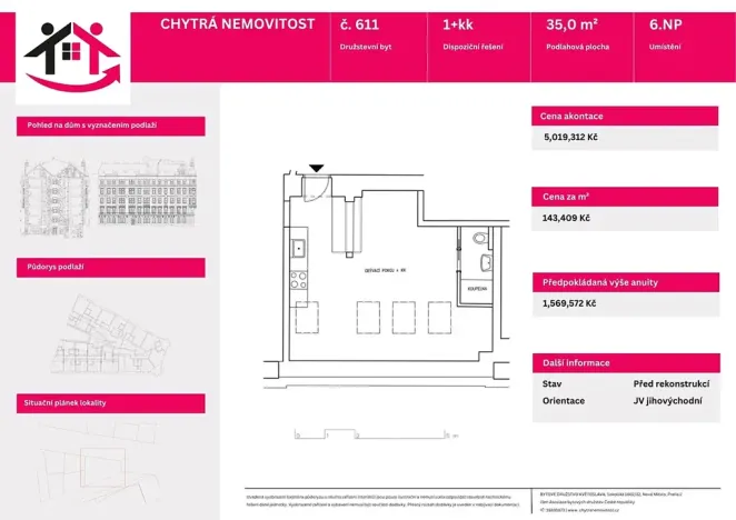 Prodej bytu 1+kk, Praha - Nové Město, Kateřinská, 35 m2