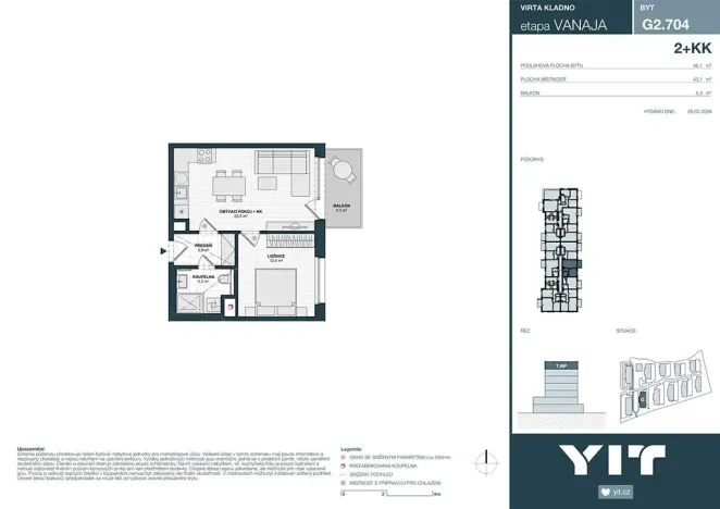 Prodej bytu 2+kk, Kladno, Unhošťská, 43 m2
