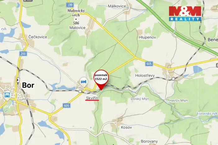 Prodej louky, Bor - Skviřín, 1522 m2