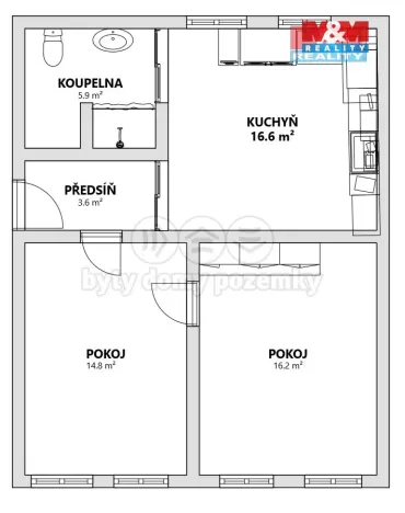 Pronájem bytu 2+1, Litoměřice - Předměstí, Palackého, 61 m2