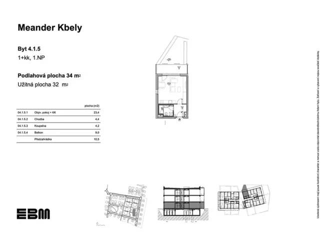 Prodej bytu 1+kk, Praha - Kbely, K Vinoři, 34 m2