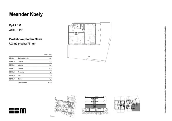 Prodej bytu 3+kk, Praha - Kbely, K Vinoři, 80 m2