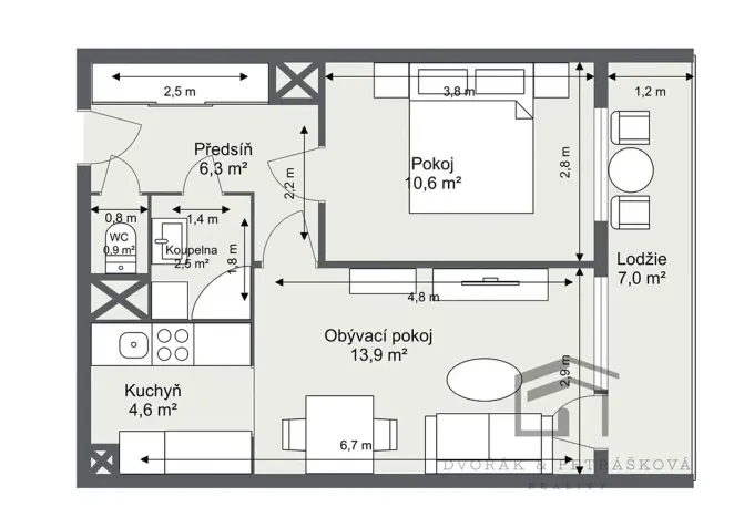 Prodej bytu 2+kk, Praha - Hostivař, Tenisová, 39 m2