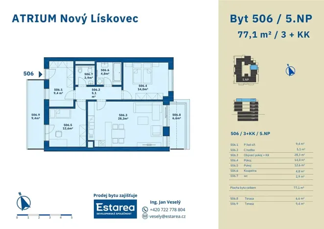 Prodej bytu 3+kk, Brno, Kamínky, 77 m2