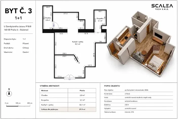 Pronájem bytu 1+1, Praha - Bubeneč, U zeměpisného ústavu, 37 m2