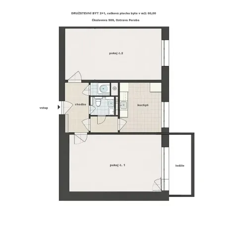 Prodej bytu 2+1, Ostrava, Čkalovova, 56 m2