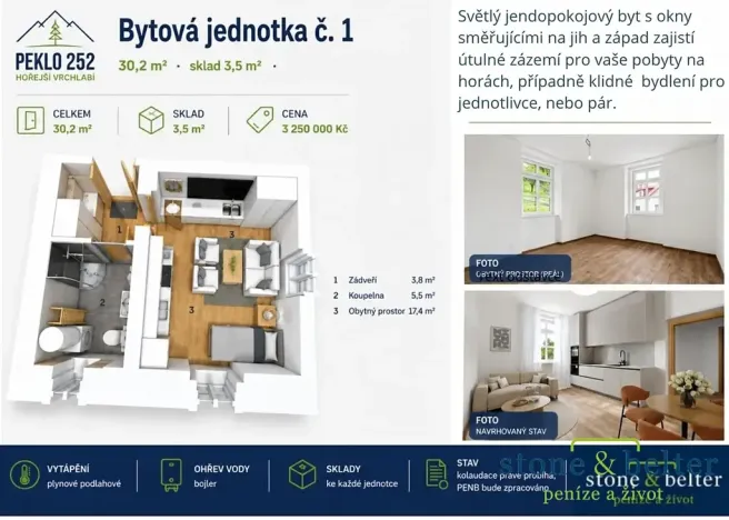 Prodej bytu 1+kk, Vrchlabí, Peklo, 27 m2