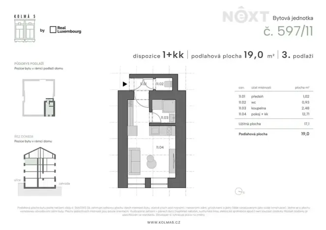 Prodej bytu 1+kk, Praha - Vysočany, Kolmá, 19 m2