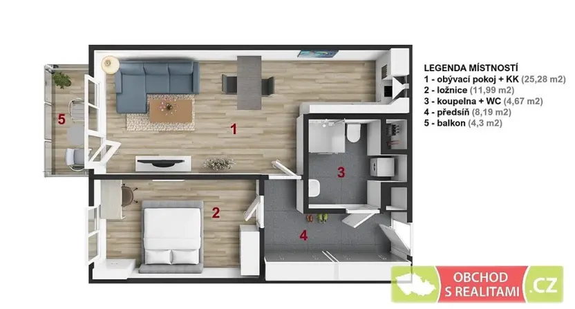 Pronájem bytu 2+kk, Praha, Strančická, 54 m2