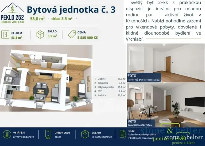Prodej bytu 2+kk, Vrchlabí, Peklo, 55 m2