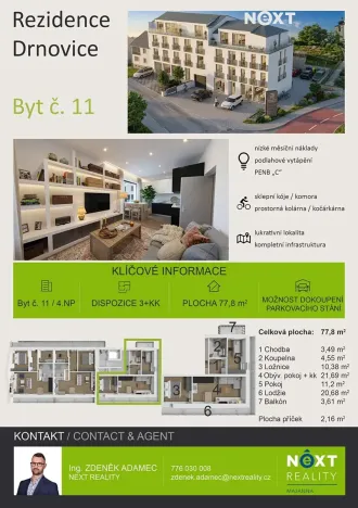 Prodej bytu 3+kk, Drnovice, 78 m2