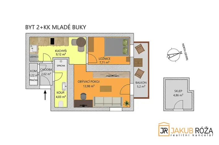 Pronájem bytu 2+kk, Mladé Buky, 38 m2