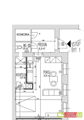Pronájem bytu 1+kk, Praha - Karlín, Sokolovská, 37 m2