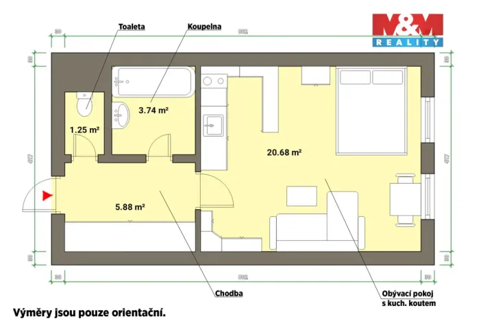 Pronájem bytu 1+kk, Mariánské Lázně, Masarykova, 32 m2