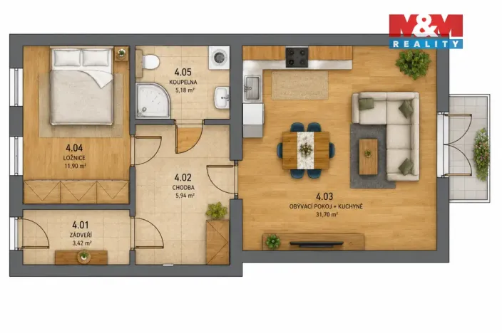 Pronájem bytu 2+kk, Znojmo, náměstí Svobody, 46 m2