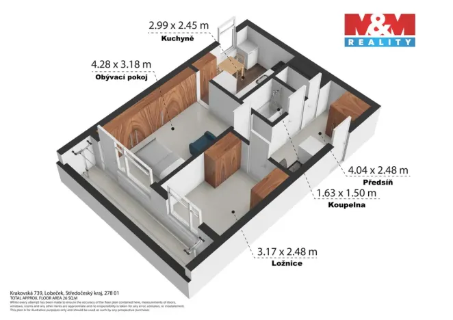 Prodej bytu 2+1, Kralupy nad Vltavou - Lobeček, Krakovská, 40 m2