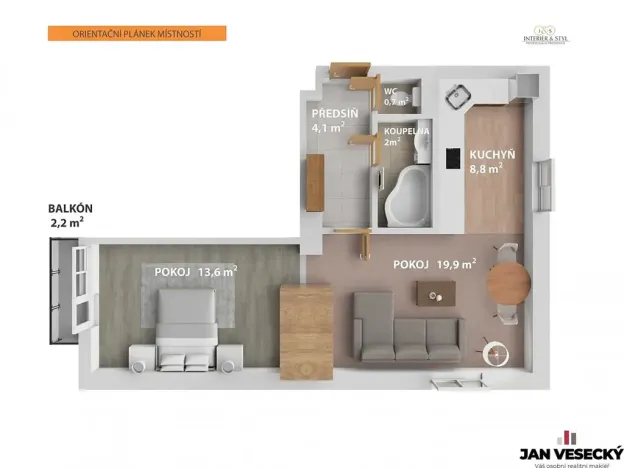 Pronájem bytu 2+kk, Praha - Kbely, Luštěnická, 49 m2