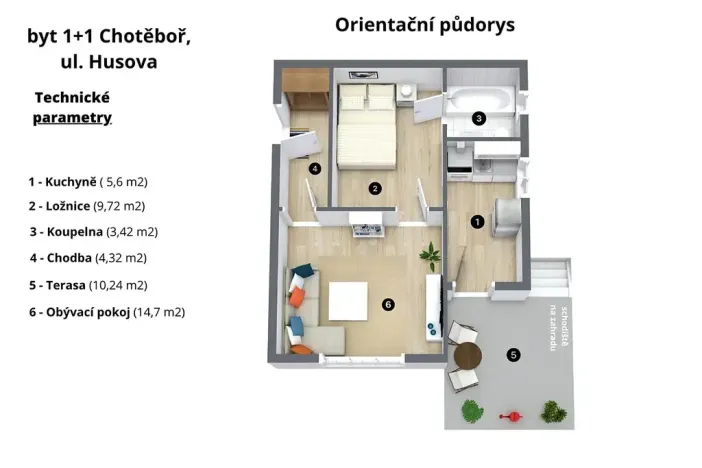 Prodej bytu 1+1, Chotěboř, Husova, 36 m2