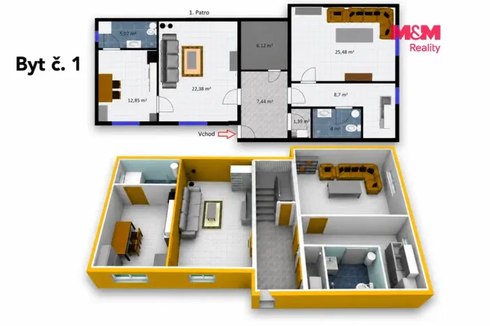 Pronájem bytu 2+kk, Velim, třída Krále Jiřího, 40 m2