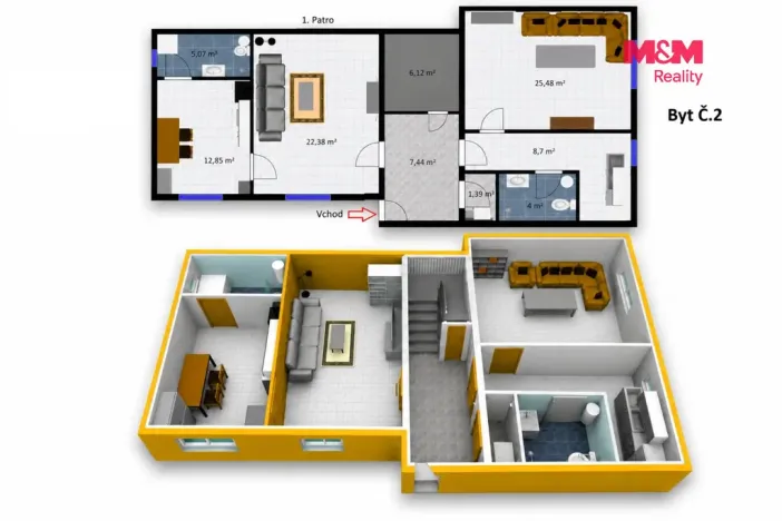 Pronájem bytu 2+kk, Velim, třída Krále Jiřího, 38 m2