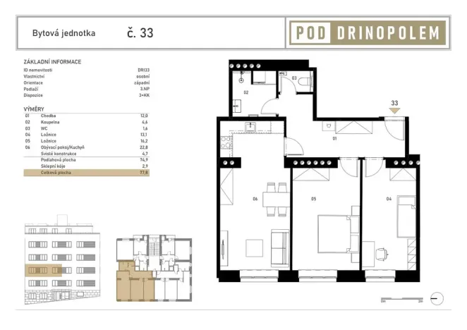 Prodej bytu 3+kk, Praha - Břevnov, Pod Drinopolem, 75 m2