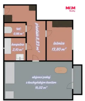 Prodej bytu 2+kk, Humpolec, Lužická, 42 m2