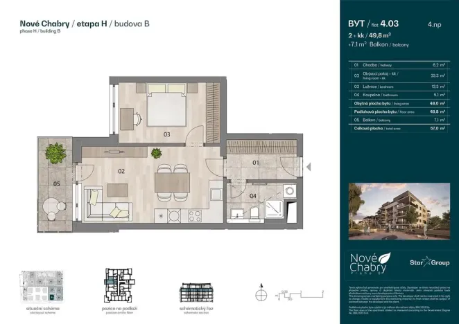 Prodej bytu 2+kk, Praha - Dolní Chabry, Krbická, 49 m2