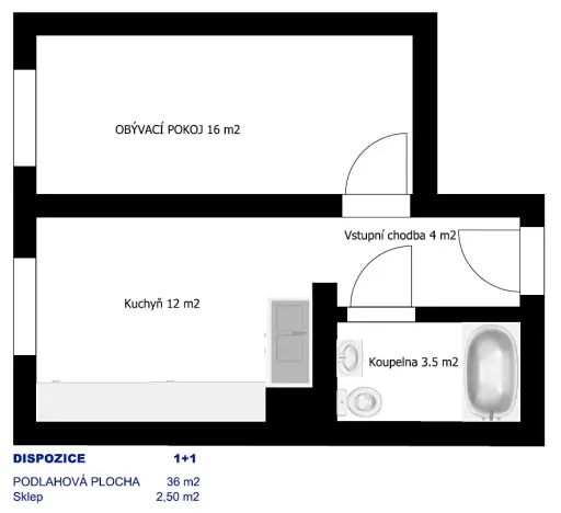 Pronájem bytu 1+1, Havlíčkův Brod, Ledečská, 36 m2