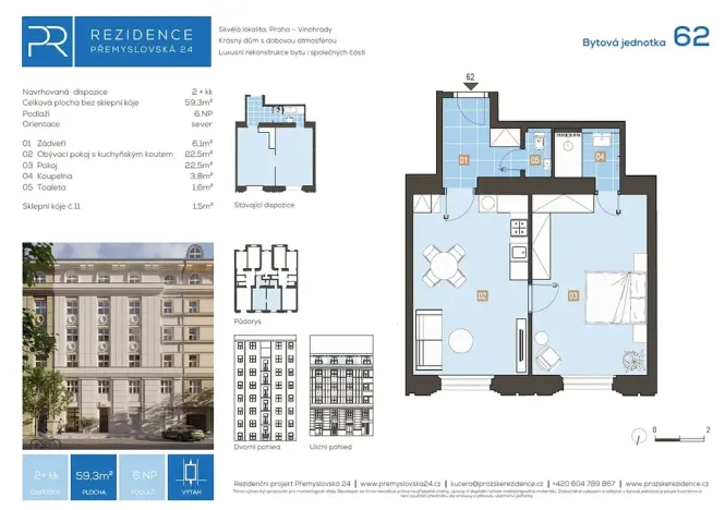 Prodej bytu 2+kk, Praha - Vinohrady, Přemyslovská, 59 m2