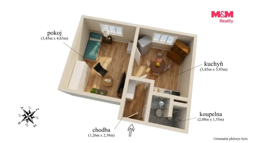 Prodej bytu 1+1, Chomutov, 17. listopadu, 36 m2