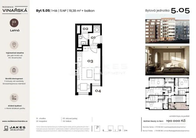 Pronájem bytu 1+kk, Praha - Holešovice, Vinařská, 19 m2