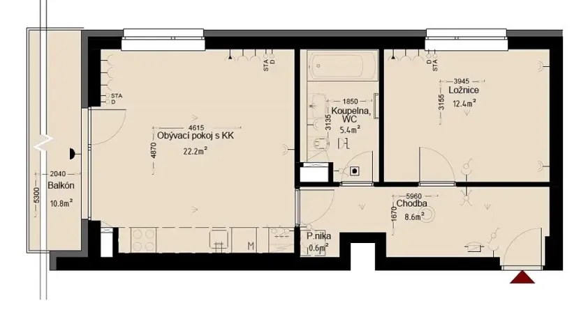 Pronájem bytu 2+kk, Trutnov, Chodská, 53 m2